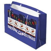 Frohe Weihnachtsschneemänner Große Geschenktüte (Rückseite Schrägansicht)