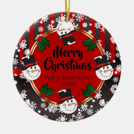 Frohe Weihnachtsschneemänner Keramik Ornament (Vorne)