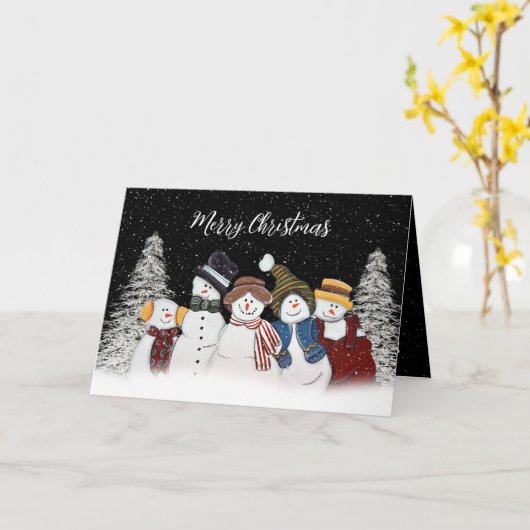 Frohe Weihnachtsschneemänner mit Bäumen Karte (Gelbe Blume)