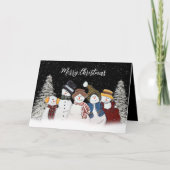 Frohe Weihnachtsschneemänner mit Bäumen Karte (Vorderseite)