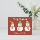 Frohe Weihnachtsschneemänner Postkarte (Stehend Vorderseite)