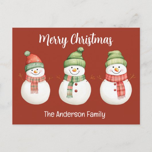 Frohe Weihnachtsschneemänner Postkarte (Vorderseite)