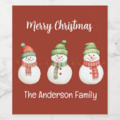 Frohe Weihnachtsschneemänner Weinetikett (Einzelnes Label)