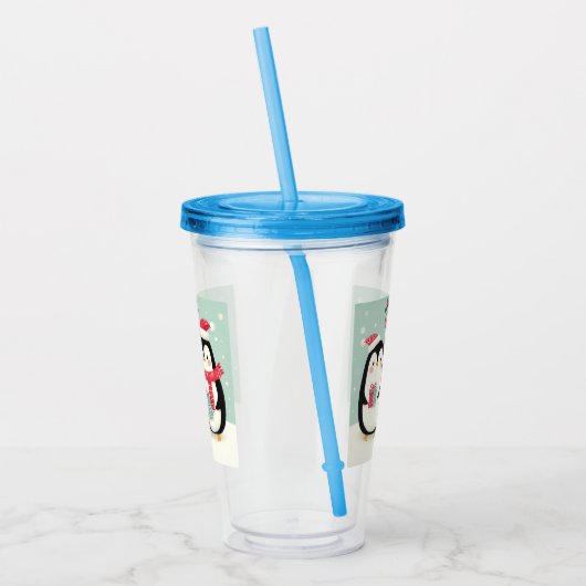 Frohe Weihnachtsschneepinguine Acryltrinkbecher (Links)