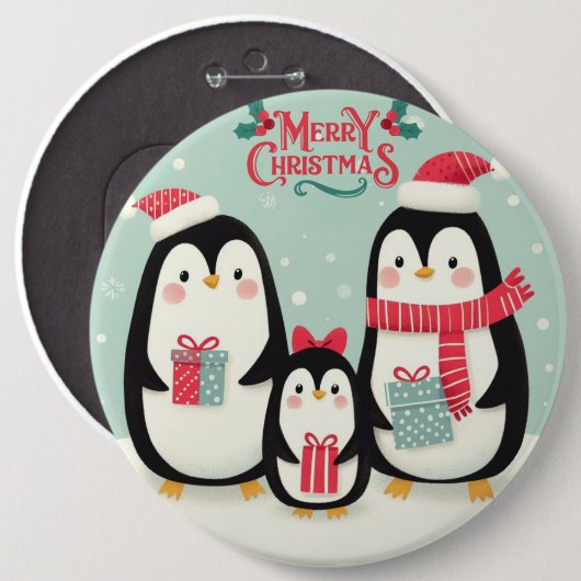 Frohe Weihnachtsschneepinguine Button (Vorne & Hinten)