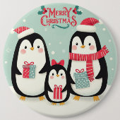 Frohe Weihnachtsschneepinguine Button (Vorderseite)