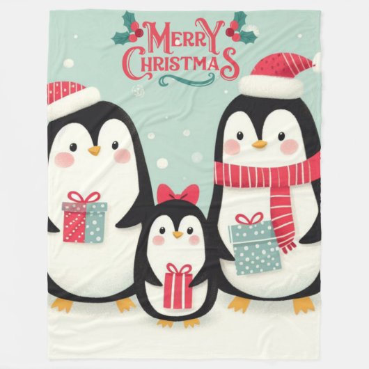 Frohe Weihnachtsschneepinguine Fleecedecke (Vorderseite)