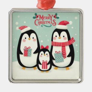 Frohe Weihnachtsschneepinguine Ornament Aus Metall