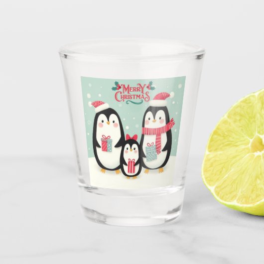 Frohe Weihnachtsschneepinguine Schnapsglas (Vorderseite)