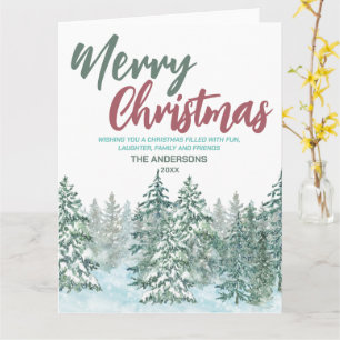 Frohe Weihnachtsschneewald Moderne rote grüne Begr Karte