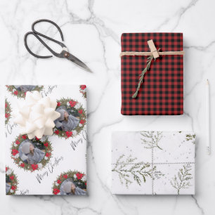Frohe Weihnachtsschrei Rot Bezahlung mit Foto Geschenkpapier Set
