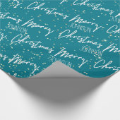 Frohe Weihnachtsschrift aus Name Aquamarin Gold Geschenkpapier (Ecke)