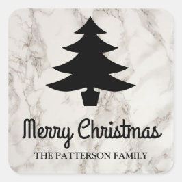 Frohe Weihnachtsschrift | Baumstämme Imitate Marmo Quadratischer Aufkleber