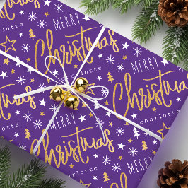 Frohe Weihnachtsschrift Custom Lila Imitats Gold Geschenkpapier