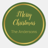 Frohe Weihnachtsschrift Dunkelgrün & Gold Ihr Name Runder Aufkleber (Vorderseite)