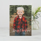 Frohe Weihnachtsschrift einfaches rotes Foto Feiertagskarte (Stehend Vorderseite)