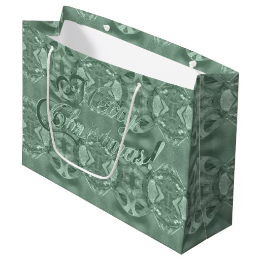 Frohe Weihnachtsschrift Elegant Mint Green Große Geschenktüte (Vorderseite Schrägansicht)