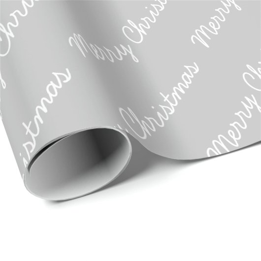 Frohe Weihnachtsschrift Grau und Weiß Geschenkpapier (Rolleneckpunkt)