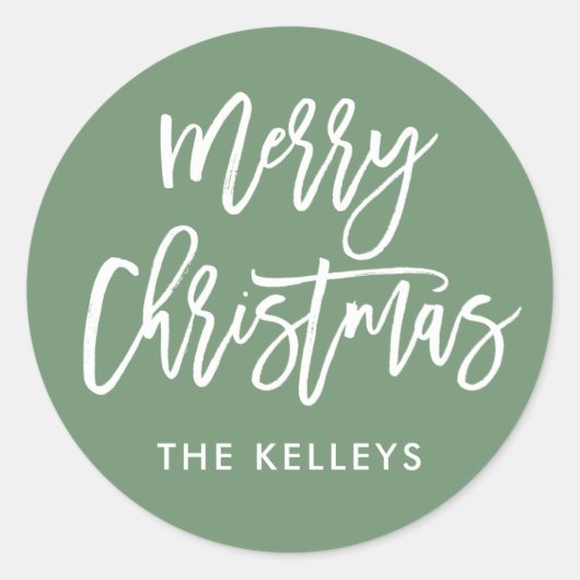 Frohe Weihnachtsschrift Green Personalisiert Runder Aufkleber (Vorderseite)