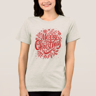 Frohe Weihnachtsschrift in roter Farbtypografie Tri-Blend Shirt
