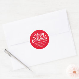 Frohe Weihnachtsschrift klassische rote Rücksendea Runder Aufkleber
