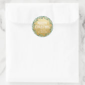 Frohe Weihnachtsschrift | Kranz | Imitate Gold Foi Runder Aufkleber (Tasche)