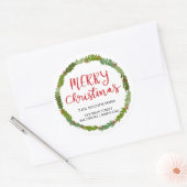 Frohe Weihnachtsschrift | Kranz-Rücksendeadresse Runder Aufkleber (Umschlag)