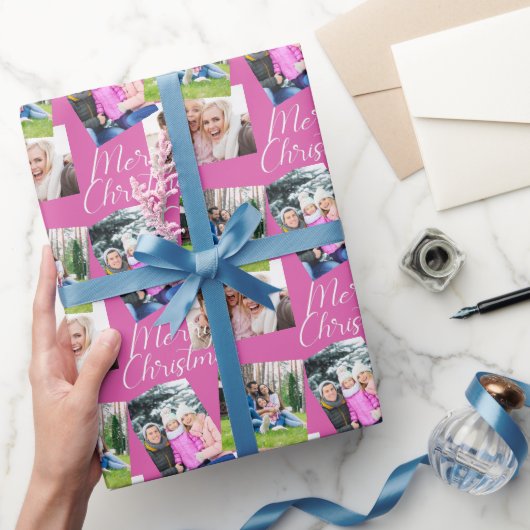 Frohe Weihnachtsschrift Moderne 3 Foto Personalisi Geschenkpapier (Schenken)