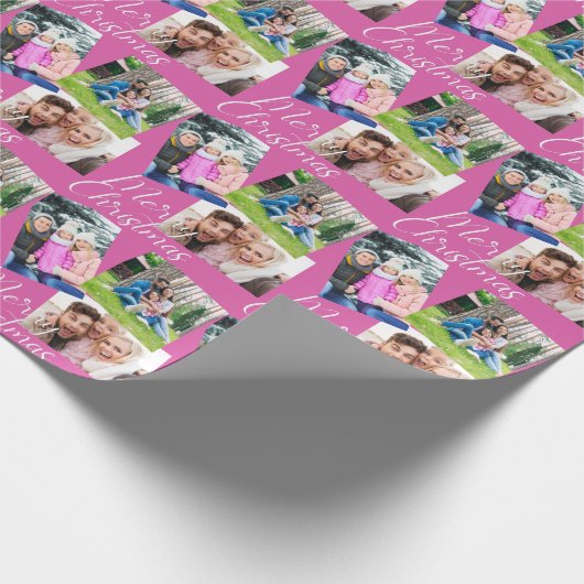 Frohe Weihnachtsschrift Moderne 3 Foto Personalisi Geschenkpapier (Ecke)