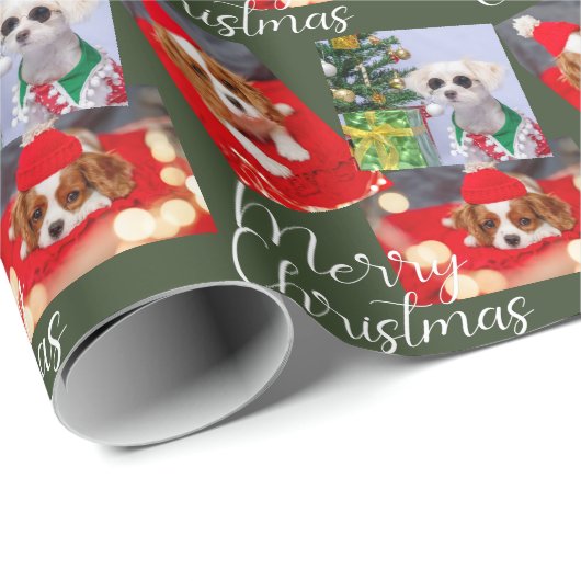 Frohe Weihnachtsschrift Moderne 3 Foto Personalisi Geschenkpapier (Rolleneckpunkt)