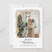 Frohe Weihnachtsschrift Pink Bow Foto Feiertagskarte (Vorderseite)