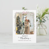 Frohe Weihnachtsschrift Pink Bow Foto Feiertagskarte (Stehend Vorderseite)