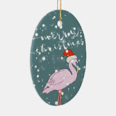 Frohe Weihnachtsschrift Pink Flamingo Tropical Keramik Ornament (Rechts)
