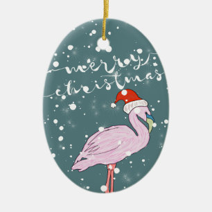 Frohe Weihnachtsschrift Pink Flamingo Tropical Keramik Ornament