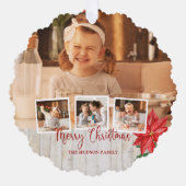 Frohe Weihnachtsschrift, Poinsettia, rustikale 4-F Ornament Karte (Vorderseite)