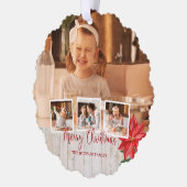 Frohe Weihnachtsschrift, Poinsettia, rustikale 4-F Ornament Karte (Links)