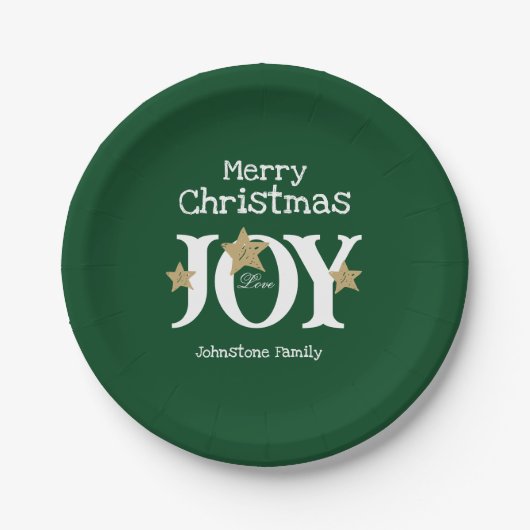 Frohe Weihnachtsschrift Rustic Green Party Pappteller (Vorderseite)