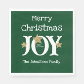 Frohe Weihnachtsschrift Rustikales Grünbuch Party Serviette (Vorderseite)