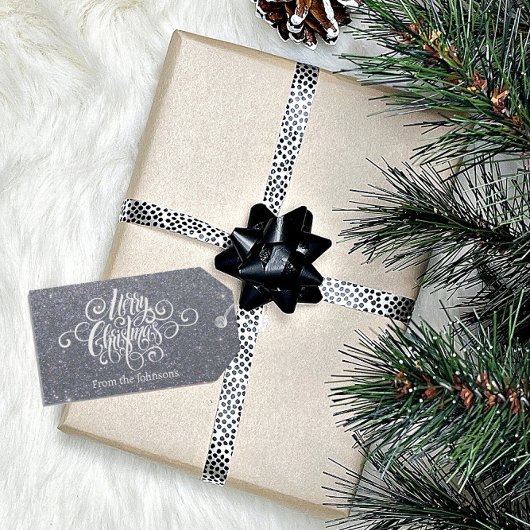 Frohe Weihnachtsschrift Silber Glitzer personalisi Geschenkanhänger