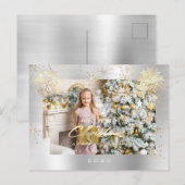 Frohe Weihnachtsschrift Silver Gray Gold Lux Snow Postkarte (Vorne/Hinten)