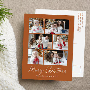 Frohe Weihnachtsschrift Terracotta 6 Foto Collage Feiertagspostkarte