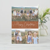 Frohe Weihnachtsschrift Terracotta Multi Foto Feiertagskarte (Stehend Vorderseite)
