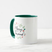 Frohe Weihnachtsschrift Watercolor Floral Tasse (Vorderseite Links)