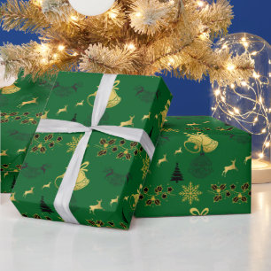Frohe Weihnachtsschwarz, Gold mit Rentier, Bell GR Geschenkpapier