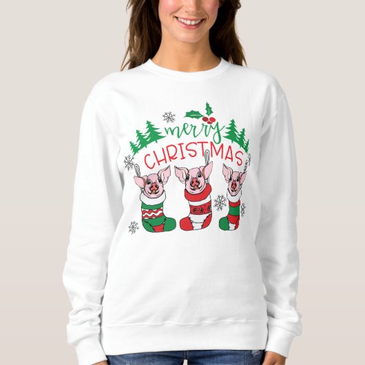 Frohe Weihnachtsschweine Urlaub Sweatshirt (Vorderseite)