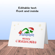 Frohe Weihnachtsschwimmer bringen Geschenk