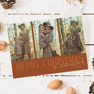 Frohe Weihnachtssignatur Multi Foto Terracotta Feiertagskarte