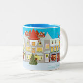 Frohe Weihnachtsstadt & Snowman Zweifarbige Tasse (VorderseiteRechts)