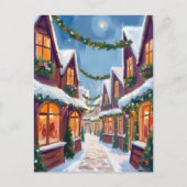 Frohe Weihnachtsstadt Wasserfarbe Feiertagspostkarte (Vorderseite)