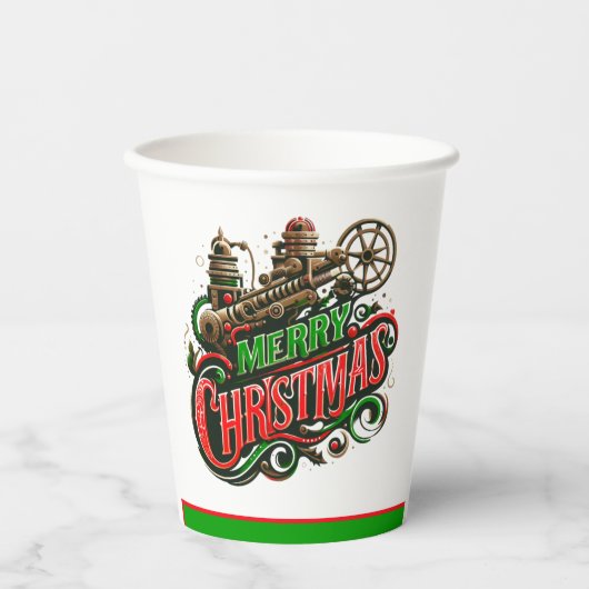 Frohe Weihnachtsstampunk Pappbecher (Vorderseite)